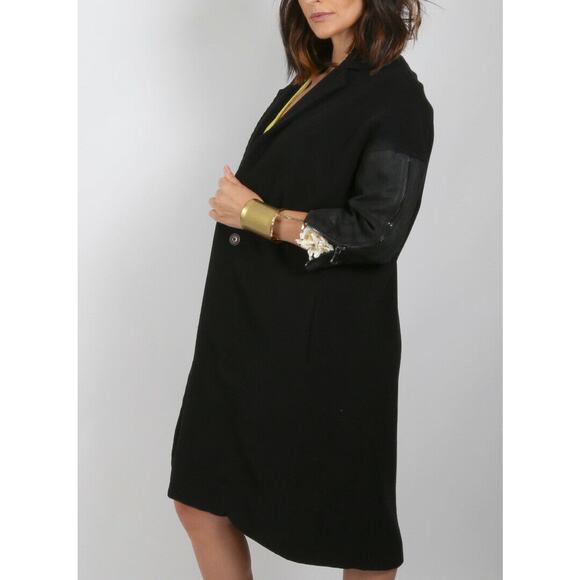 KAUFMANFRANCO Black Leather Sleeve Long Coat Size M - Picture 1 of 12